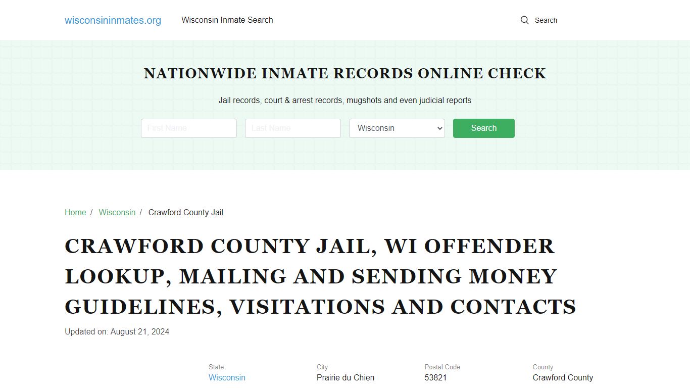 Crawford County Jail, WI: Inmate Search Options, Visitations, Contacts