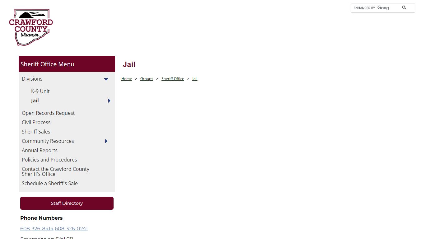 Official Website for Crawford County Wisconsin - Jail