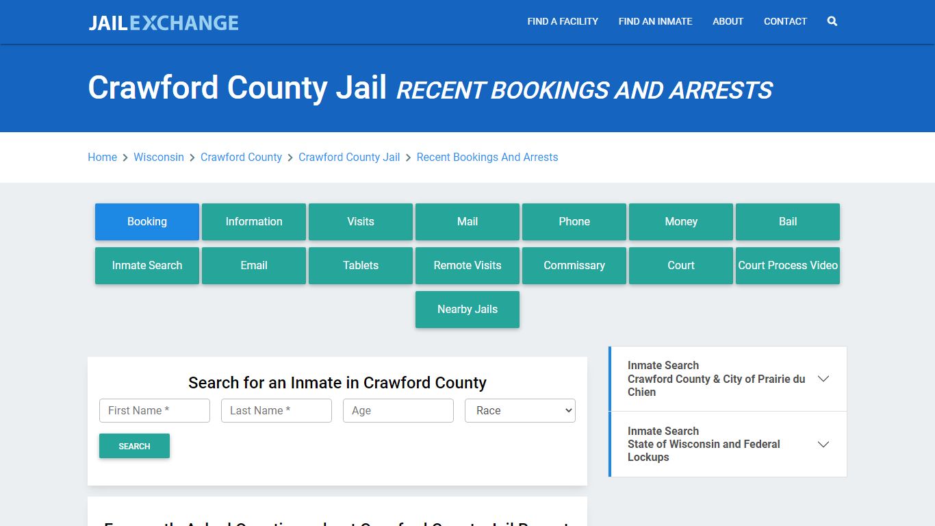 Crawford County Jail WI Recent Arrests and Bookings - Jail Exchange